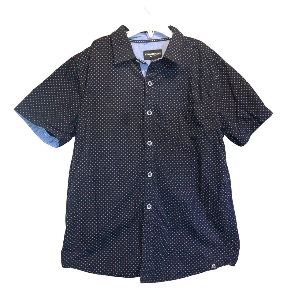 Boys Kenneth Cole Blue Pattern Short Sleeve Button Down